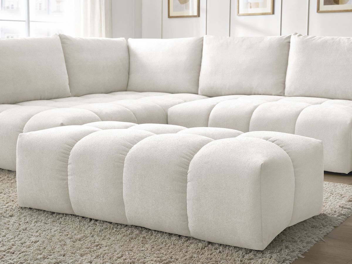 Canapé d'angle L convertible coffre EVEREST tissu texturé avec pouf