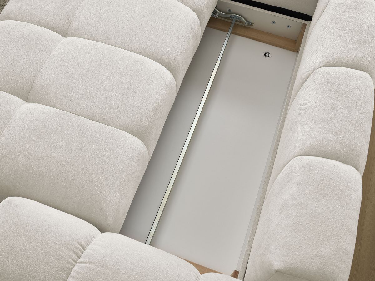 Canapé d'angle L convertible coffre EVEREST tissu texturé avec pouf