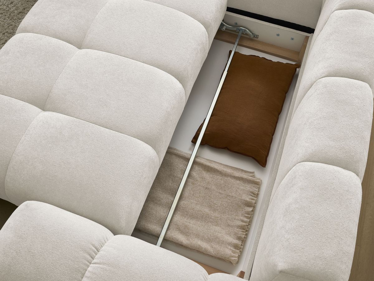 Canapé d'angle L convertible coffre EVEREST tissu texturé avec pouf
