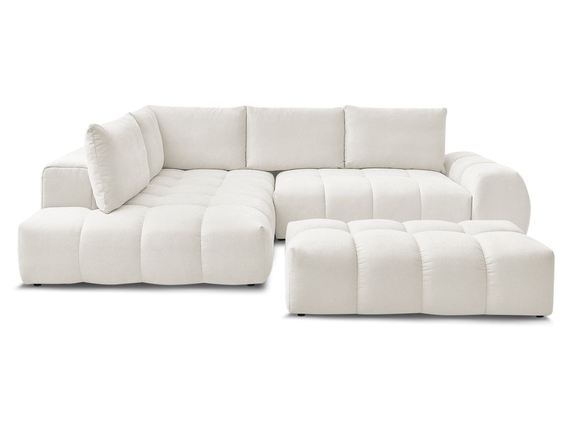 Canapé d'angle L convertible coffre EVEREST tissu texturé avec pouf