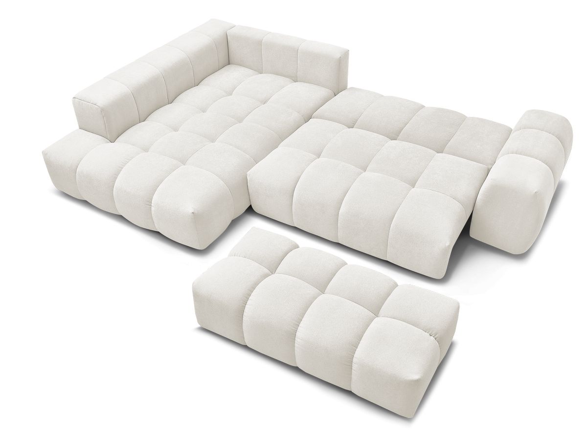 Canapé d'angle L convertible coffre EVEREST tissu texturé avec pouf