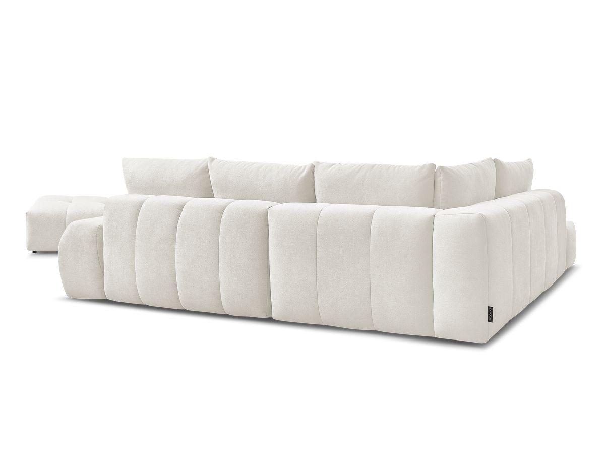 Canapé d'angle L convertible coffre EVEREST tissu texturé avec pouf