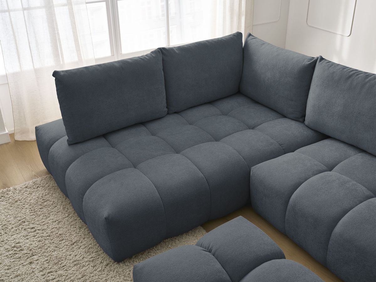 Canapé d'angle L convertible coffre EVEREST tissu texturé avec pouf