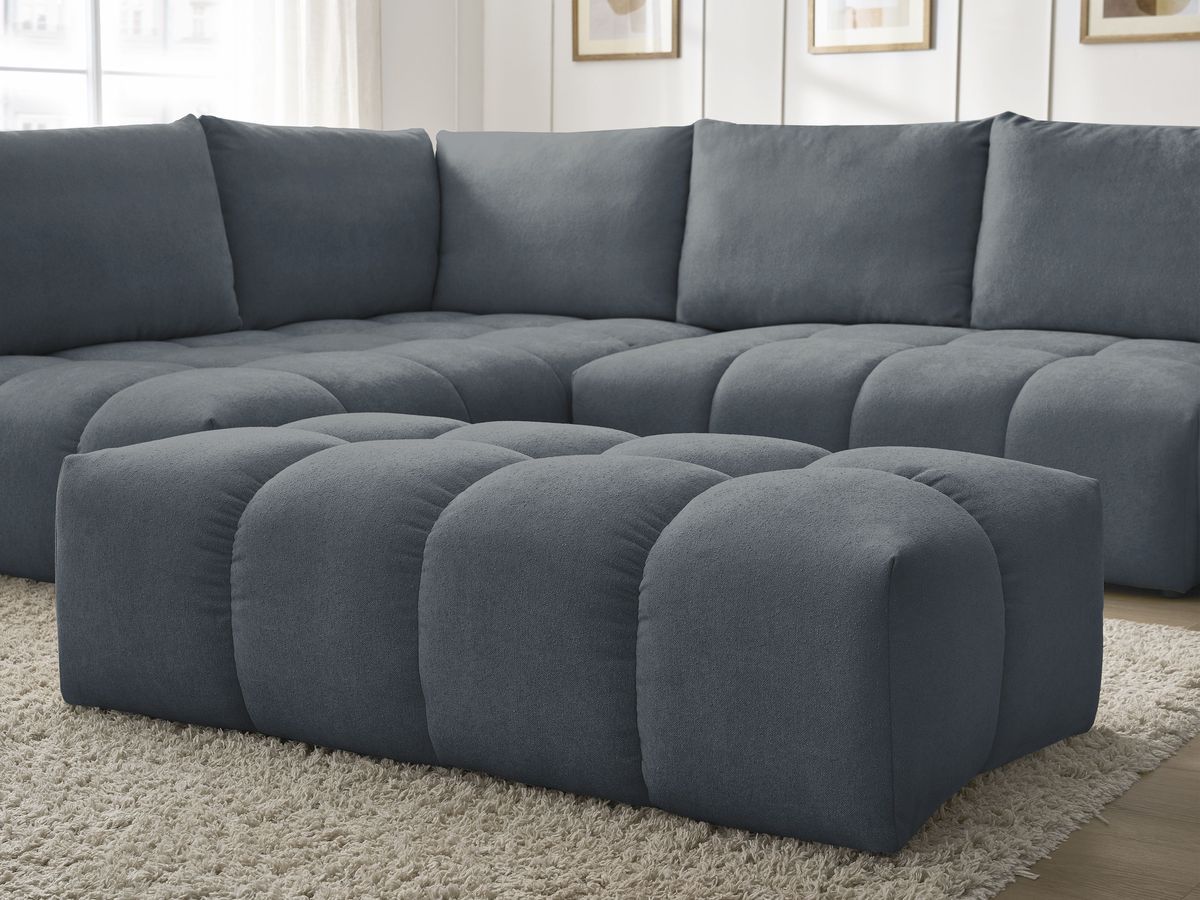 Canapé d'angle L convertible coffre EVEREST tissu texturé avec pouf