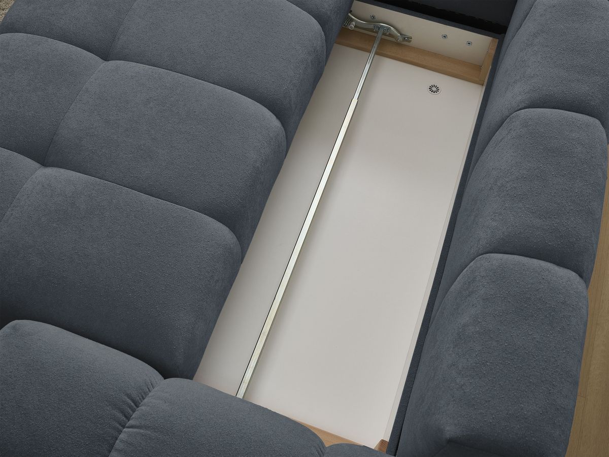 Canapé d'angle L convertible coffre EVEREST tissu texturé avec pouf