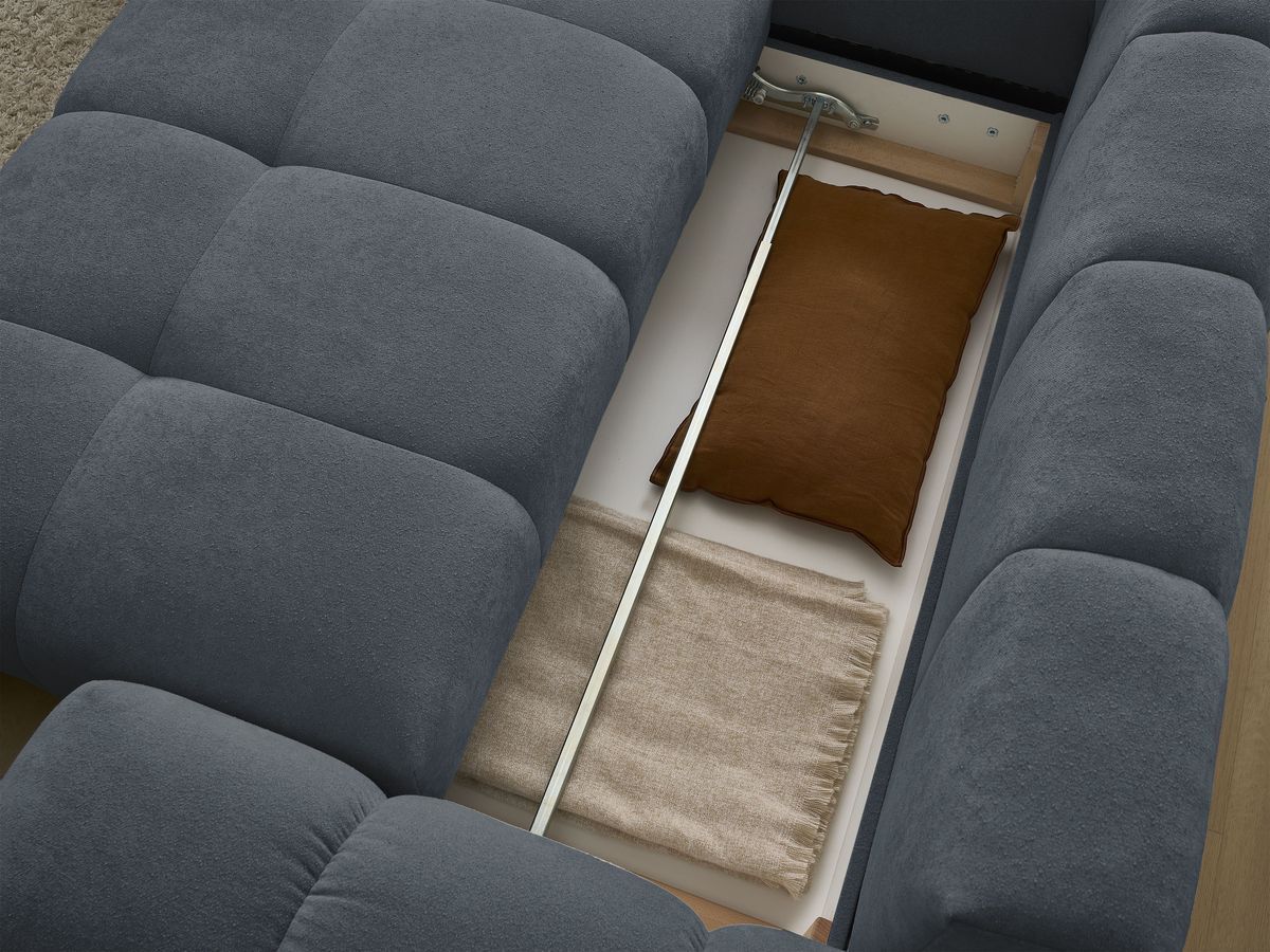 Canapé d'angle L convertible coffre EVEREST tissu texturé avec pouf