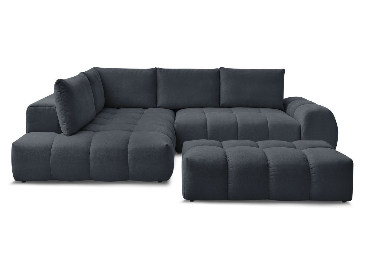 Canapé d'angle L convertible coffre EVEREST tissu texturé avec pouf
