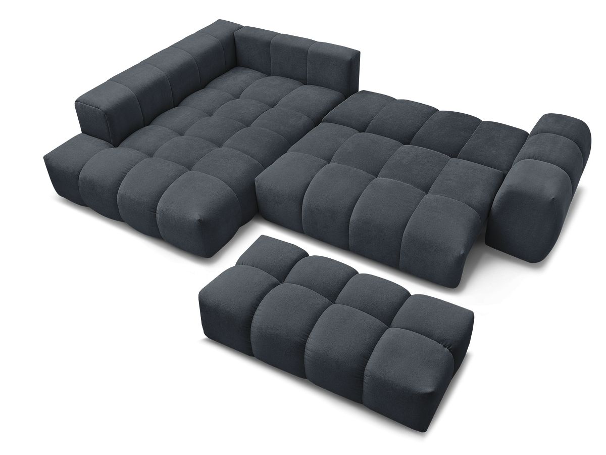 Canapé d'angle L convertible coffre EVEREST tissu texturé avec pouf