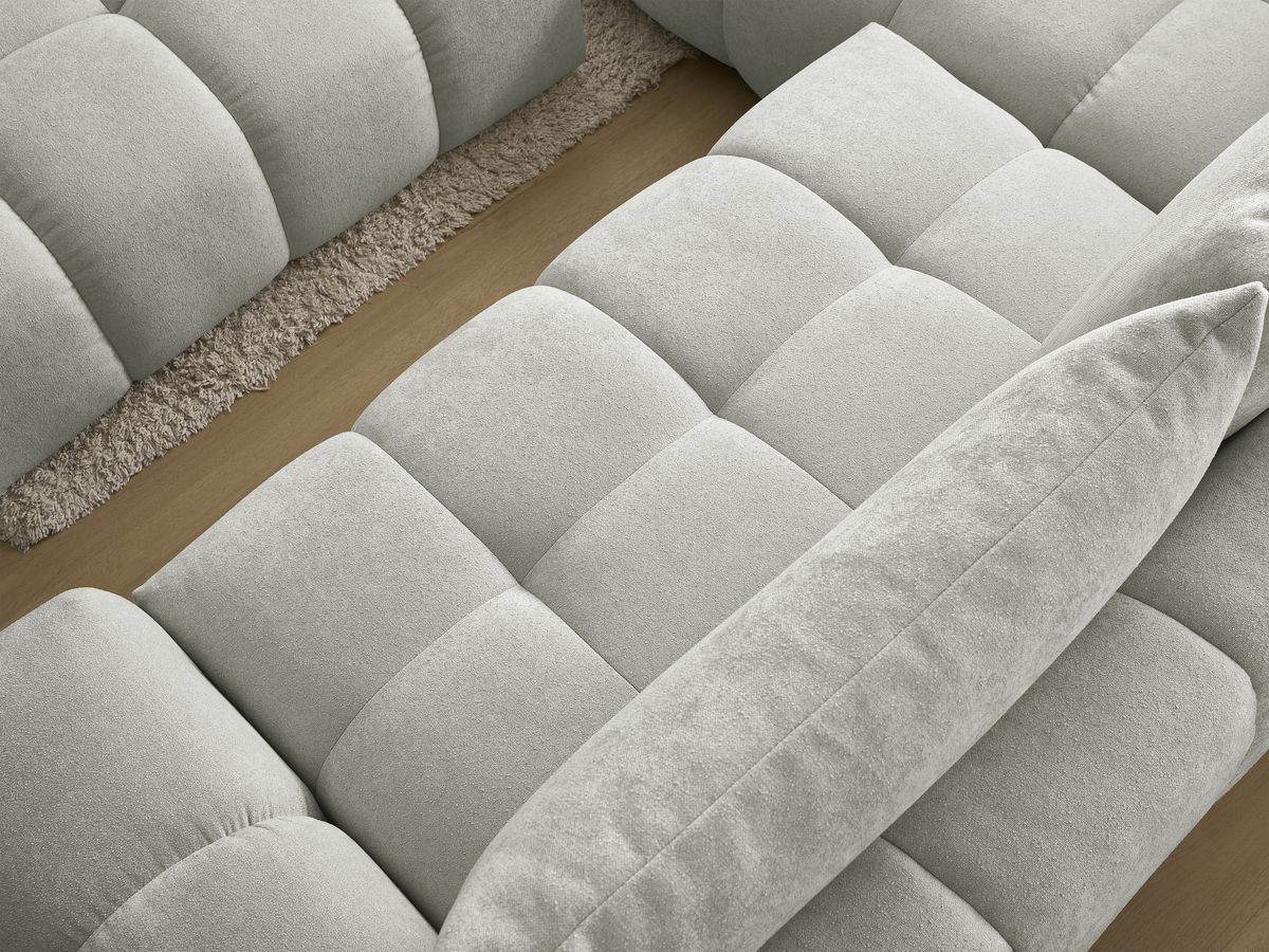 Canapé d'angle L convertible coffre EVEREST tissu texturé avec pouf