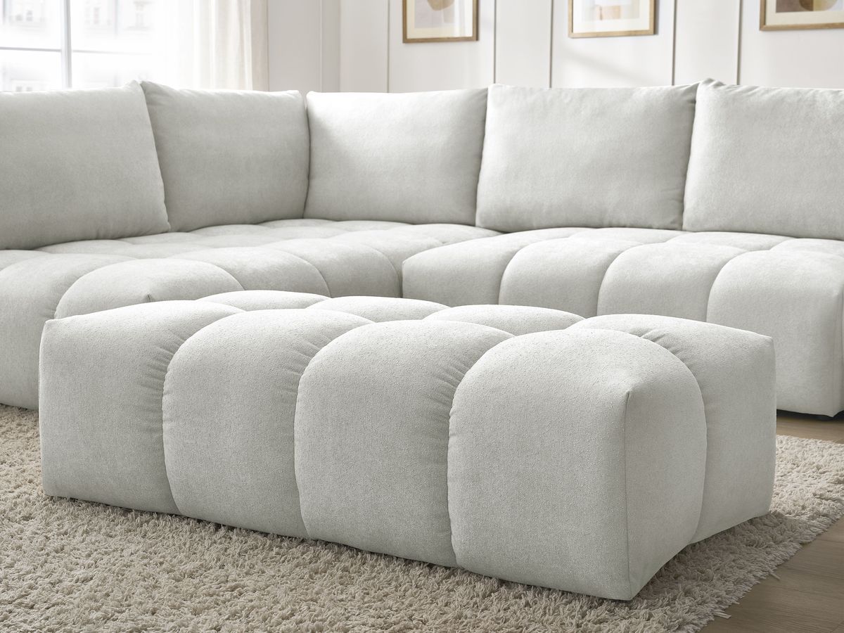 Canapé d'angle L convertible coffre EVEREST tissu texturé avec pouf