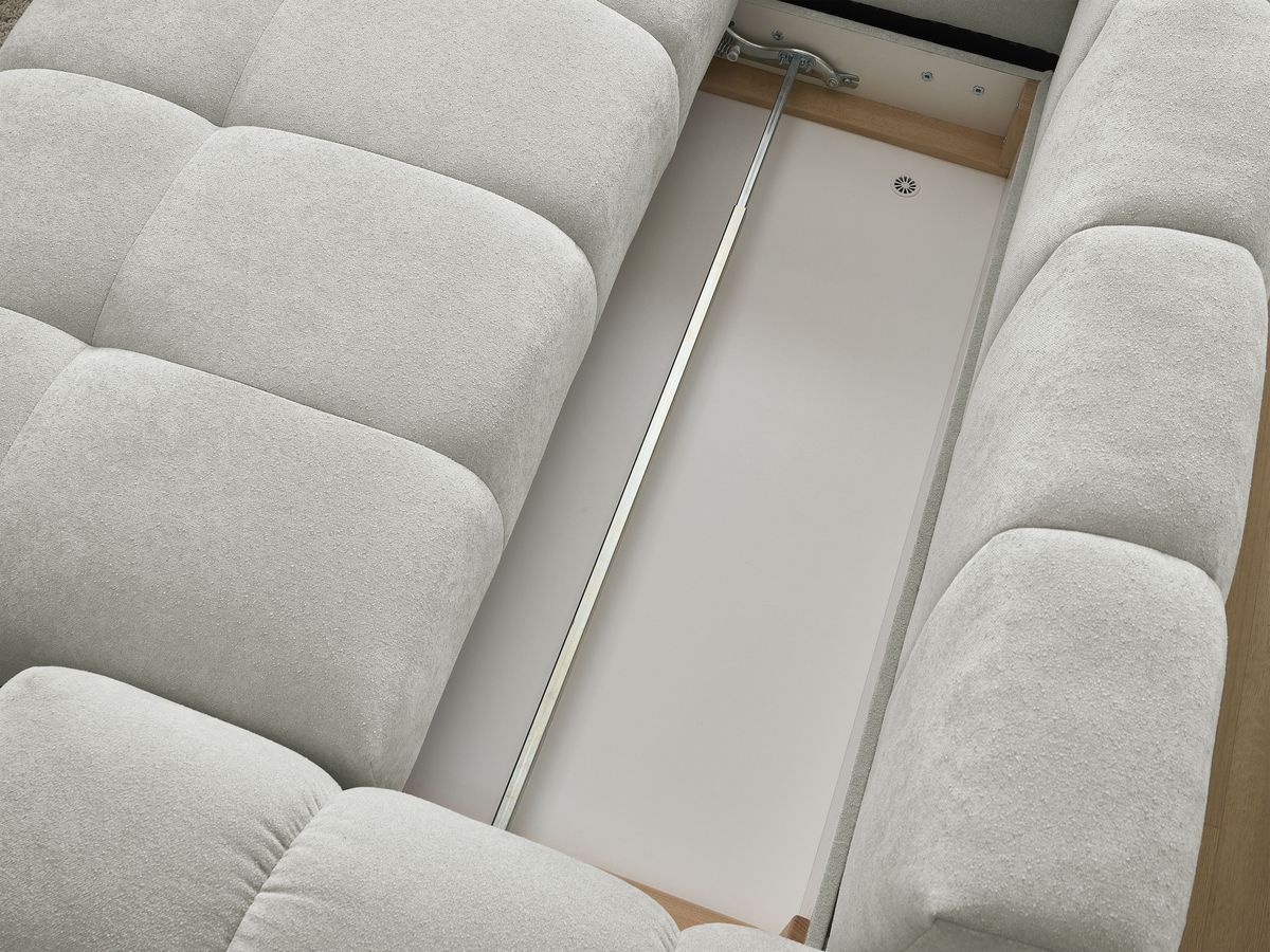 Canapé d'angle L convertible coffre EVEREST tissu texturé avec pouf