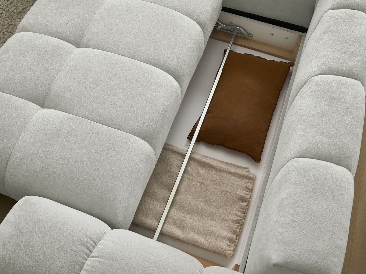Canapé d'angle L convertible coffre EVEREST tissu texturé avec pouf