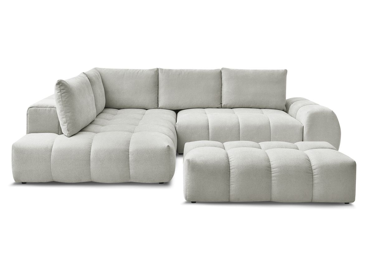 Canapé d'angle L convertible coffre EVEREST tissu texturé avec pouf