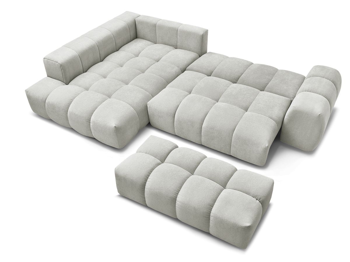 Canapé d'angle L convertible coffre EVEREST tissu texturé avec pouf