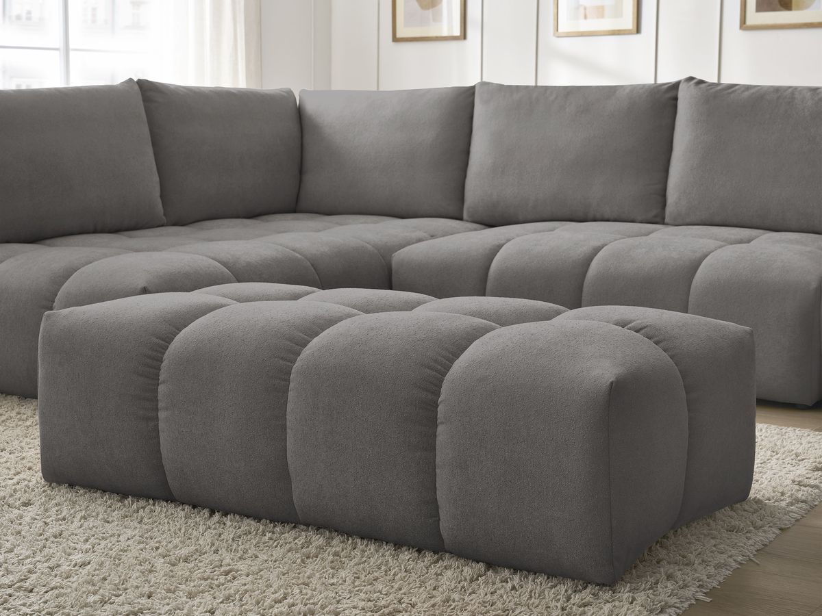 Canapé d'angle L convertible coffre EVEREST tissu texturé avec pouf