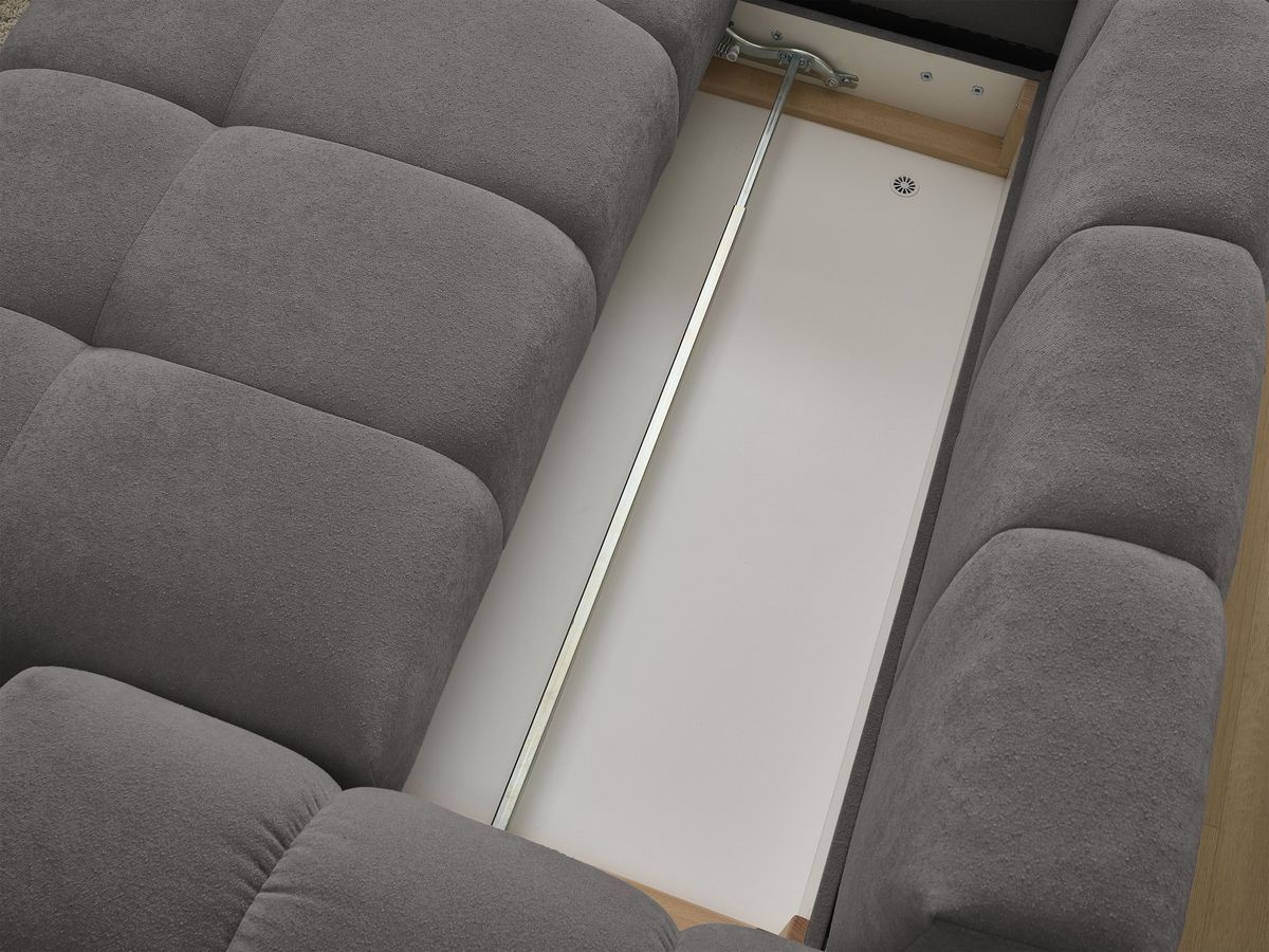 Canapé d'angle L convertible coffre EVEREST tissu texturé avec pouf