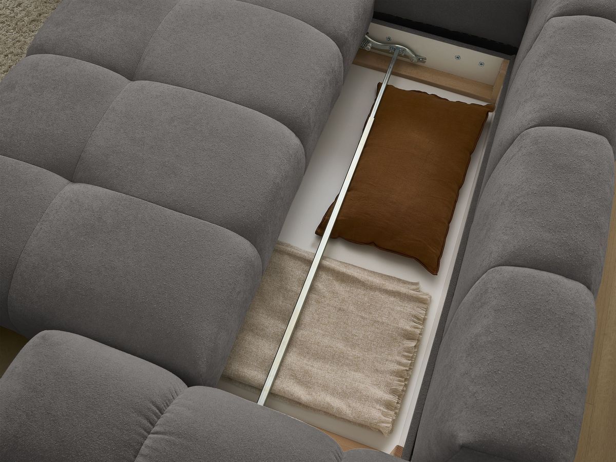 Canapé d'angle L convertible coffre EVEREST tissu texturé avec pouf