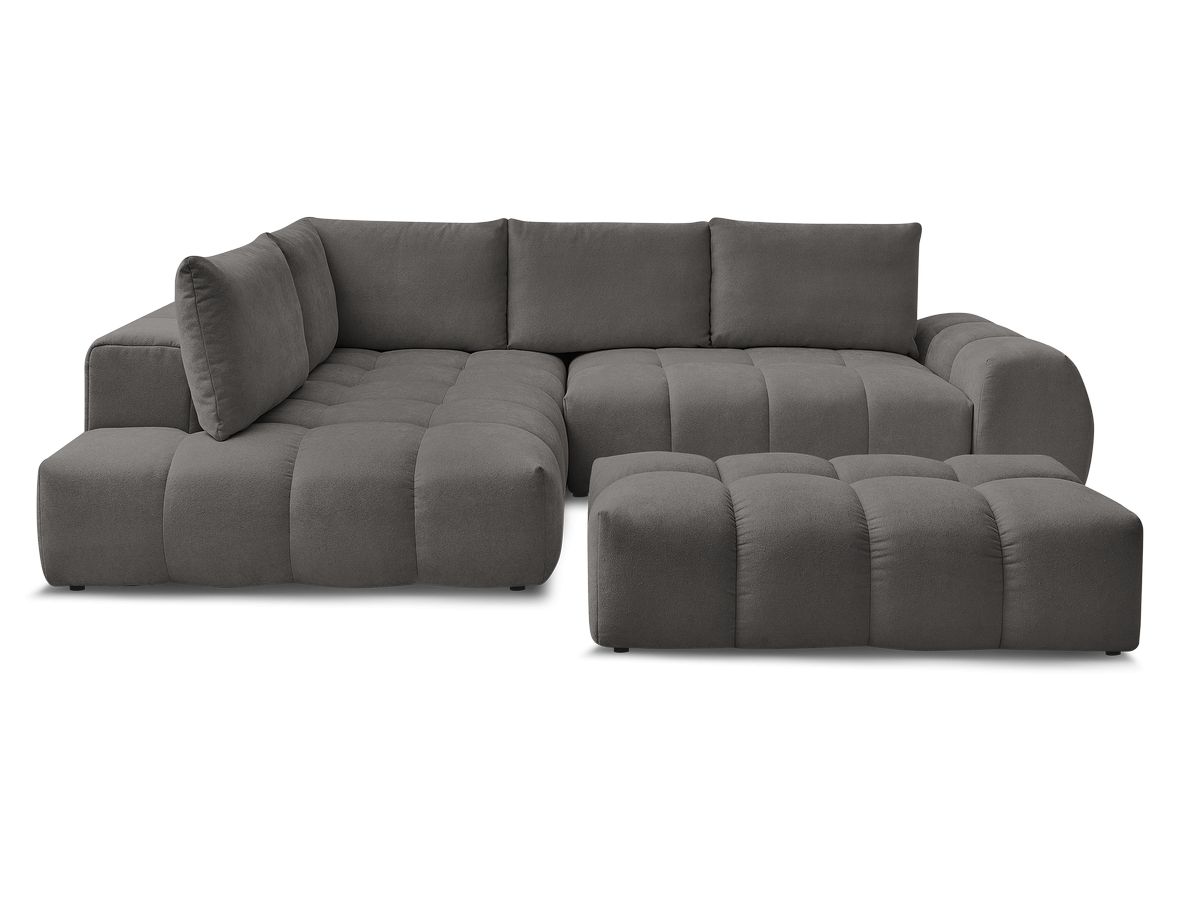 Canapé d'angle L convertible coffre EVEREST tissu texturé avec pouf