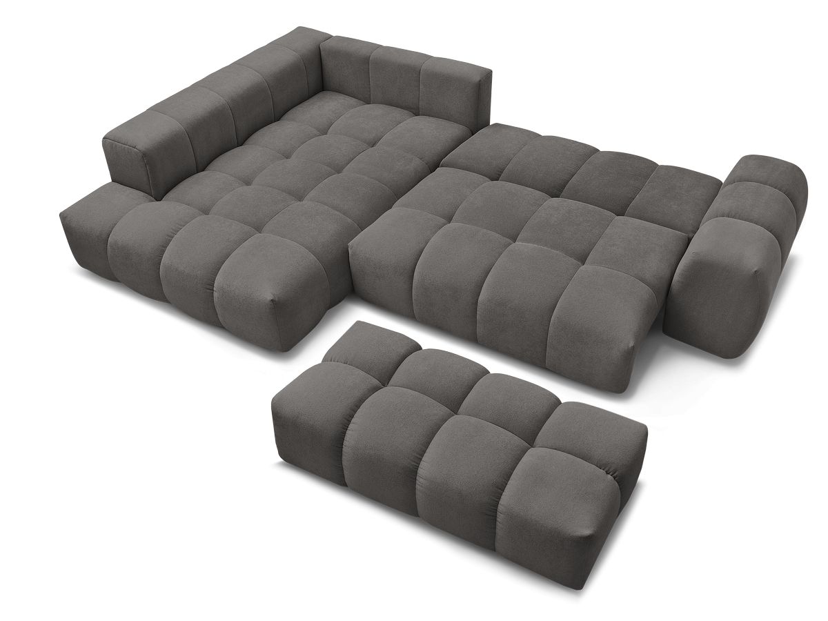 Canapé d'angle L convertible coffre EVEREST tissu texturé avec pouf