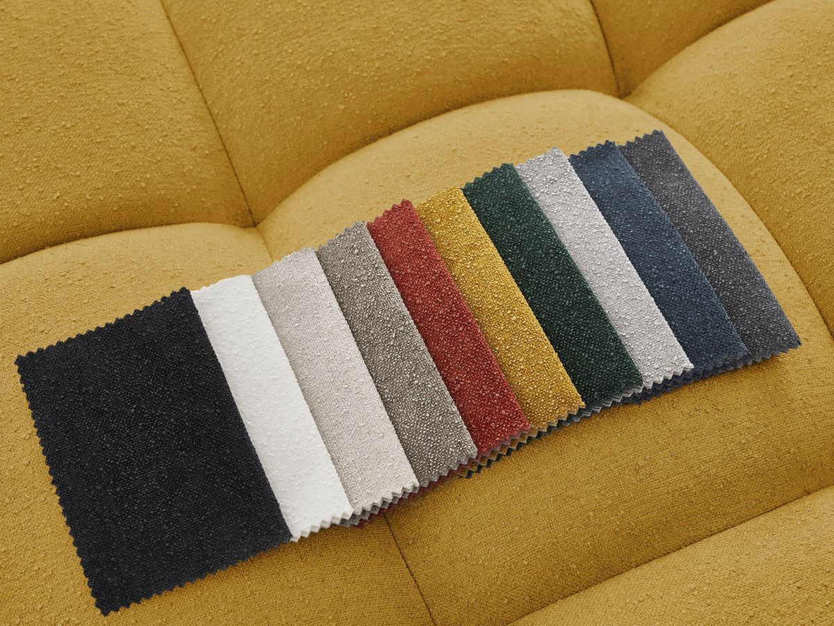 Canapé d'angle L convertible coffre EVEREST tissu texturé avec pouf