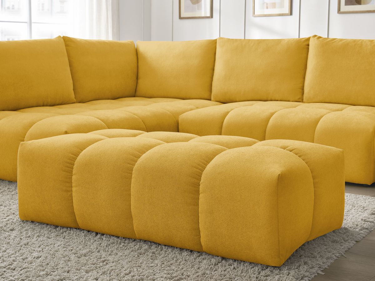 Canapé d'angle L convertible coffre EVEREST tissu texturé avec pouf