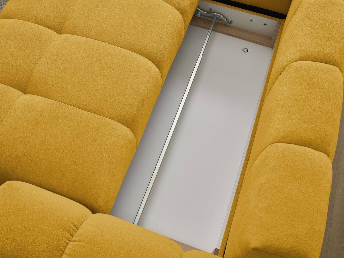 Canapé d'angle L convertible coffre EVEREST tissu texturé avec pouf