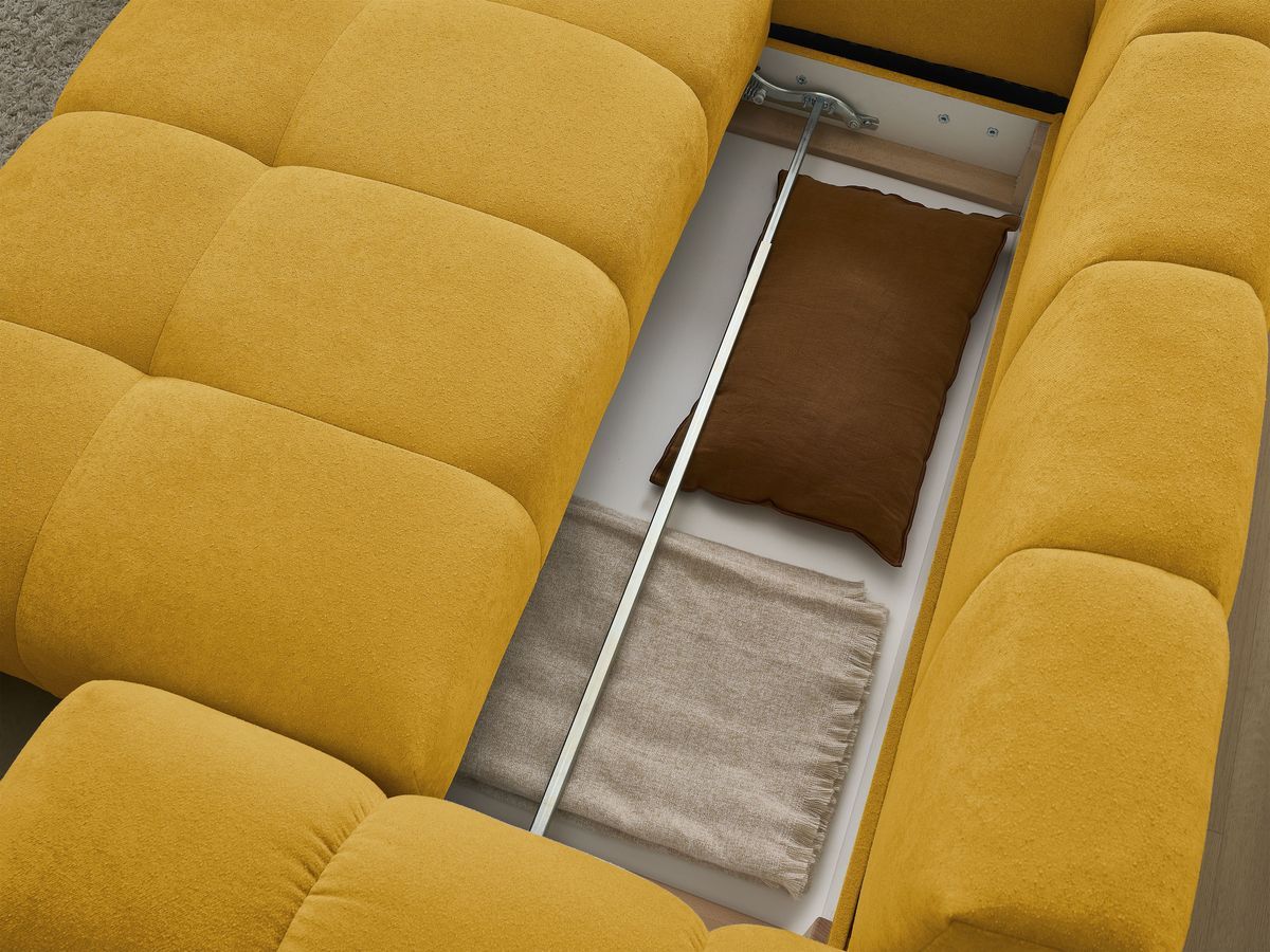 Canapé d'angle L convertible coffre EVEREST tissu texturé avec pouf