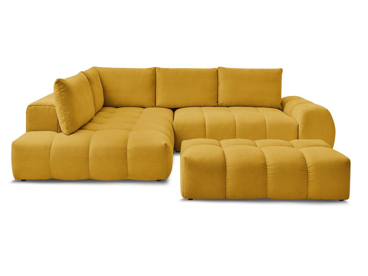 Canapé d'angle L convertible coffre EVEREST tissu texturé avec pouf