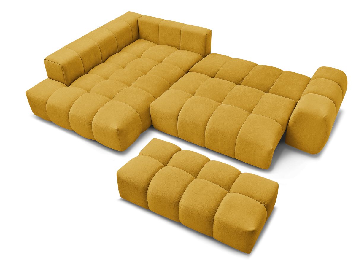 Canapé d'angle L convertible coffre EVEREST tissu texturé avec pouf