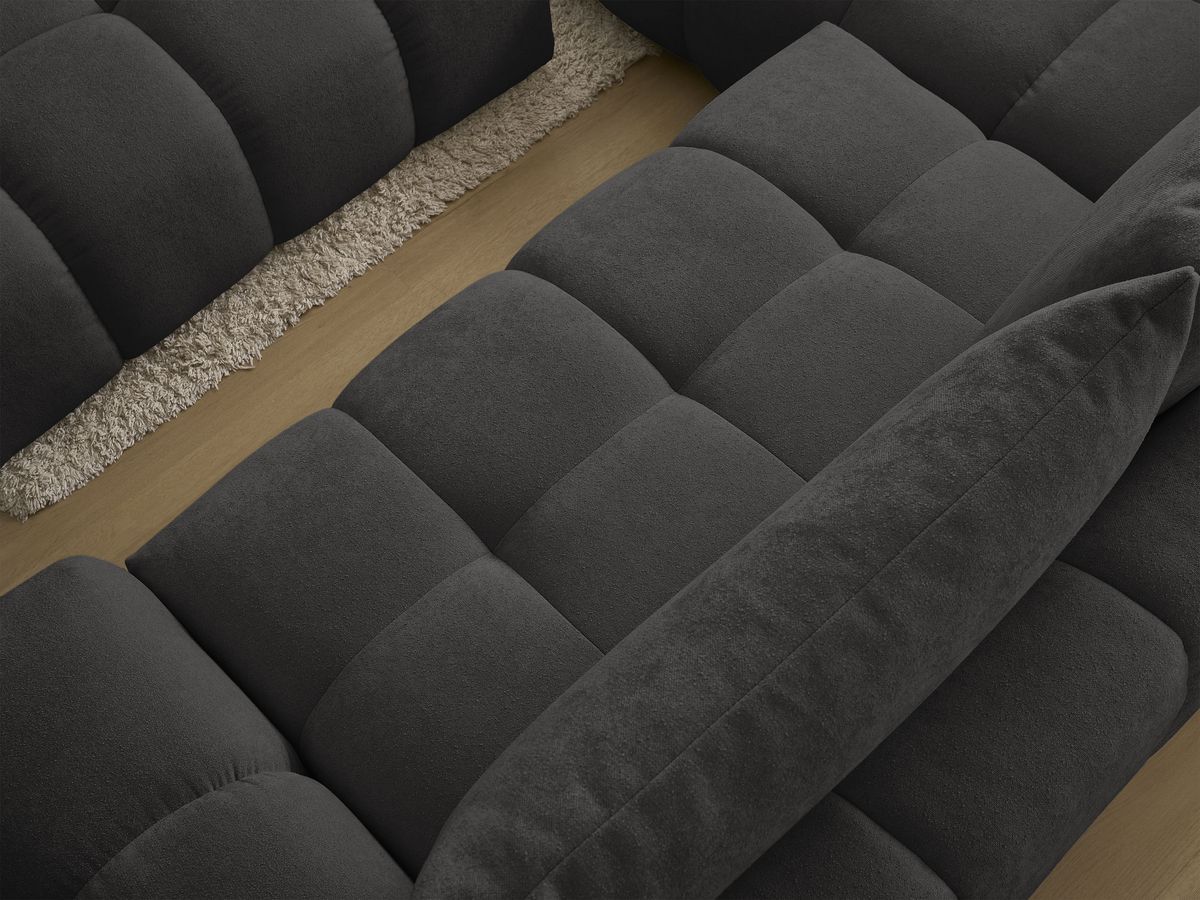 Canapé d'angle L convertible coffre EVEREST tissu texturé avec pouf