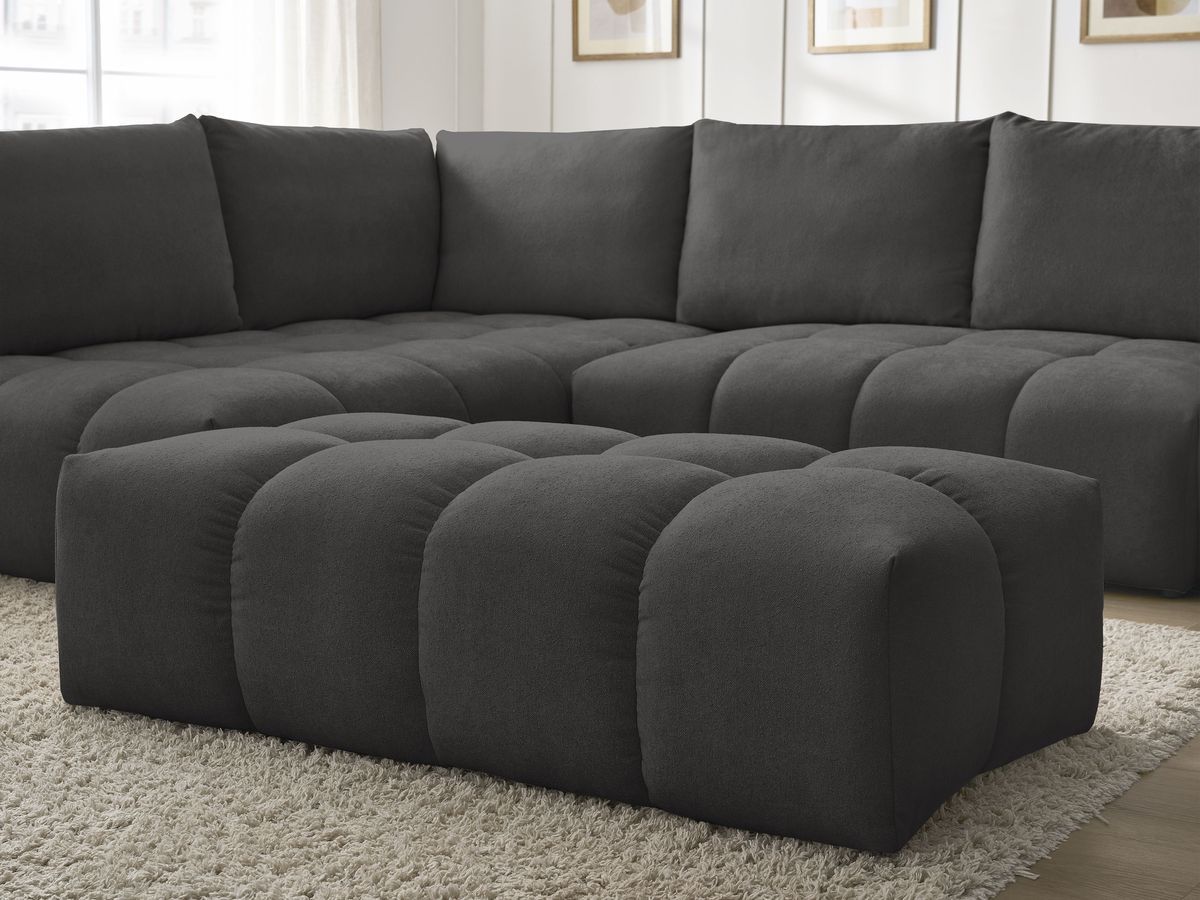 Canapé d'angle L convertible coffre EVEREST tissu texturé avec pouf