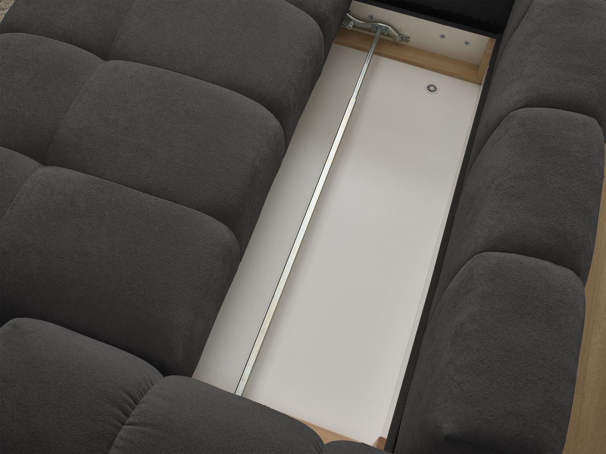 Canapé d'angle L convertible coffre EVEREST tissu texturé avec pouf