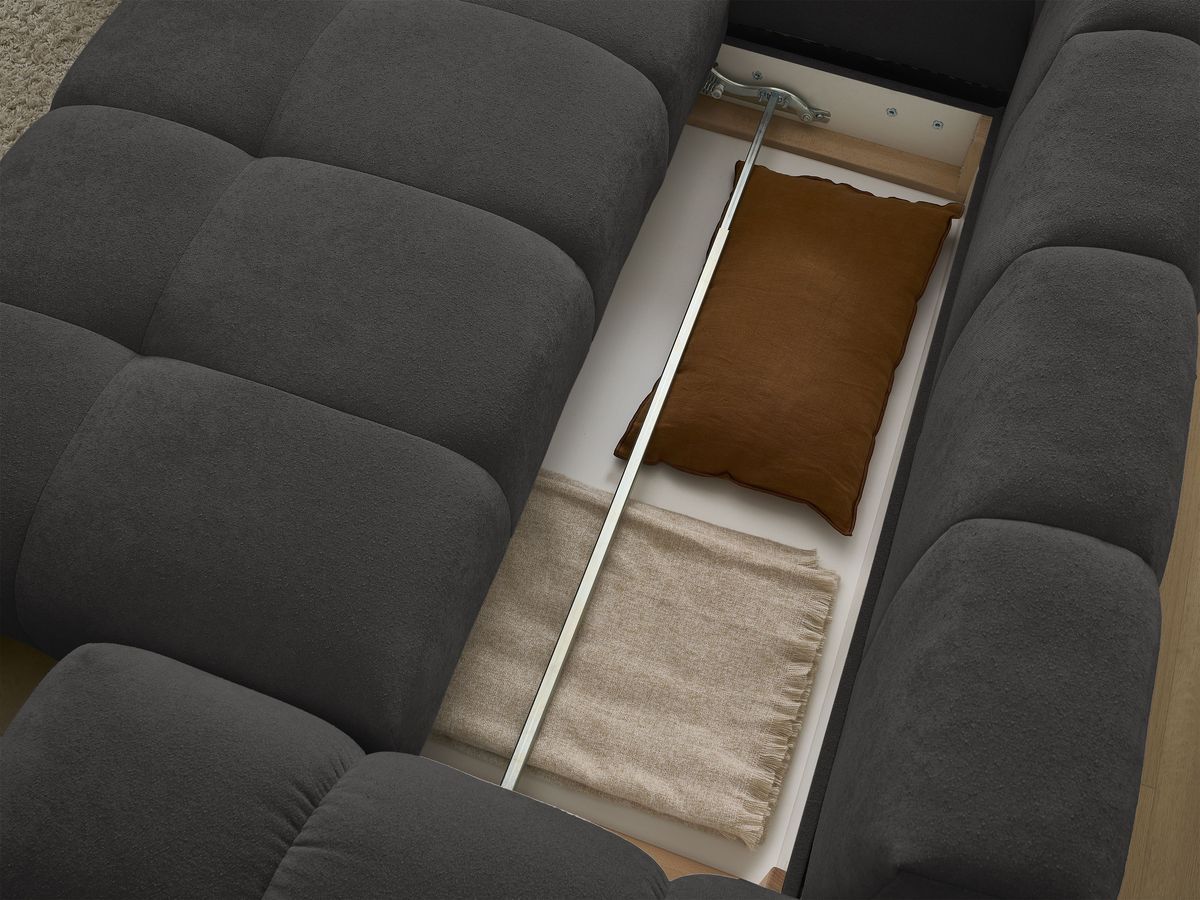 Canapé d'angle L convertible coffre EVEREST tissu texturé avec pouf