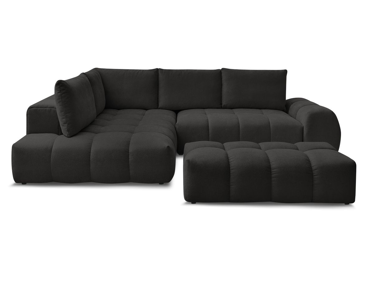 Canapé d'angle L convertible coffre EVEREST tissu texturé avec pouf