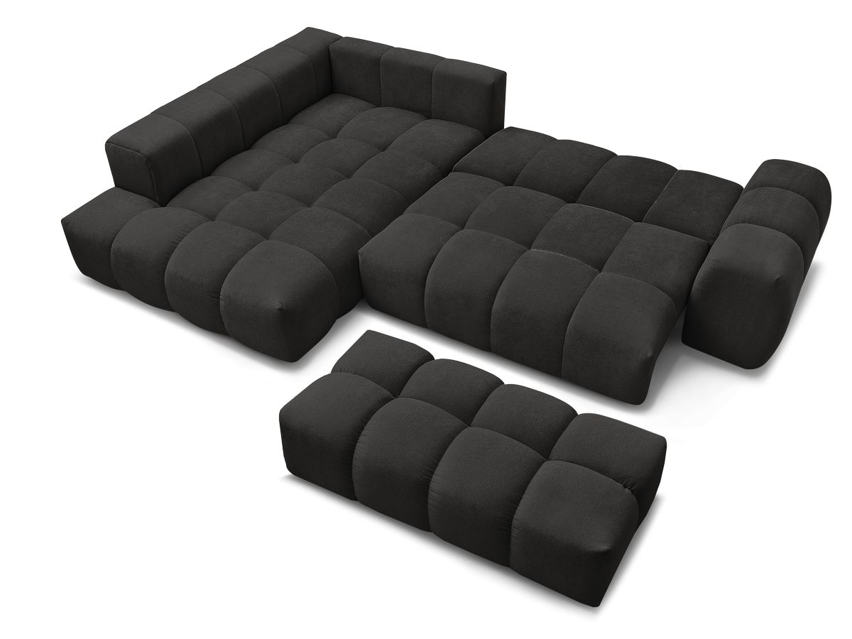 Canapé d'angle L convertible coffre EVEREST tissu texturé avec pouf