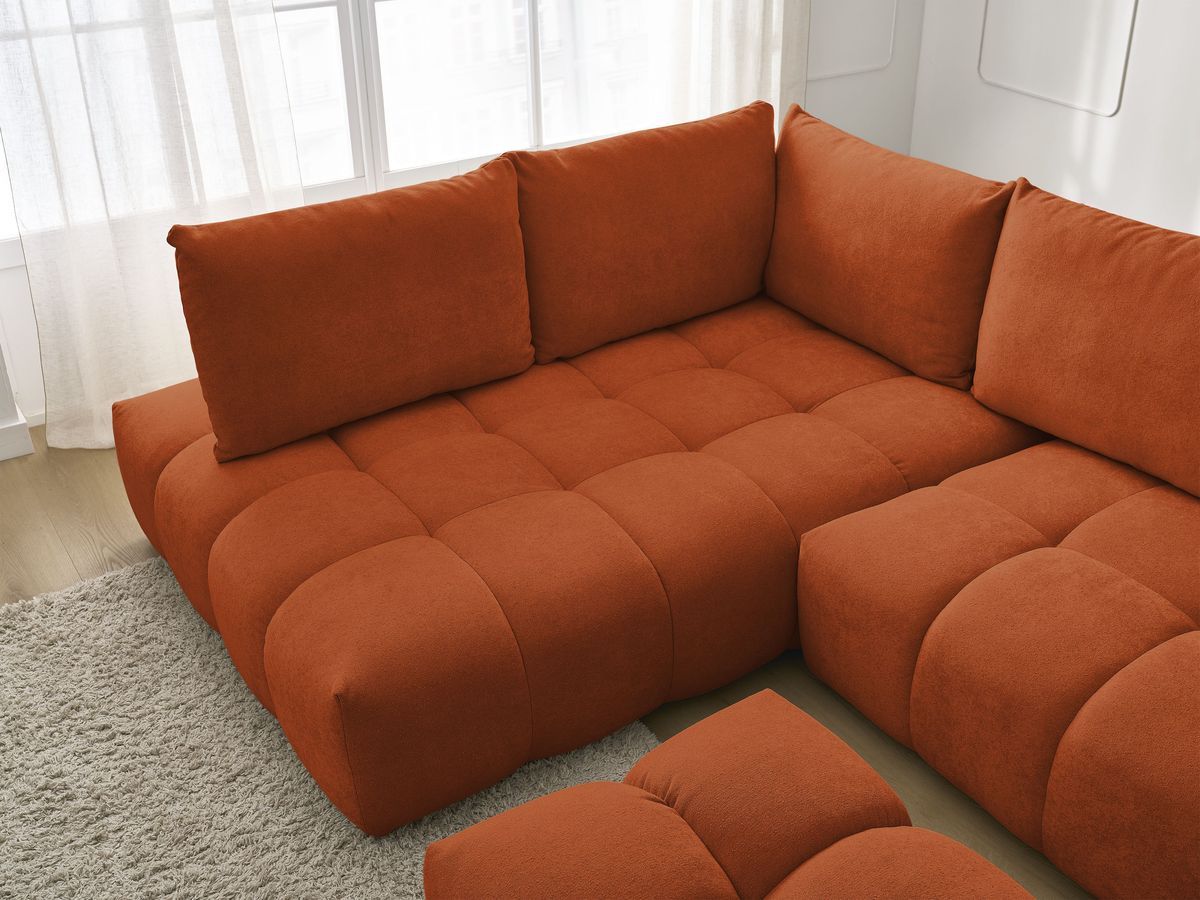 Canapé d'angle L convertible coffre EVEREST tissu texturé avec pouf