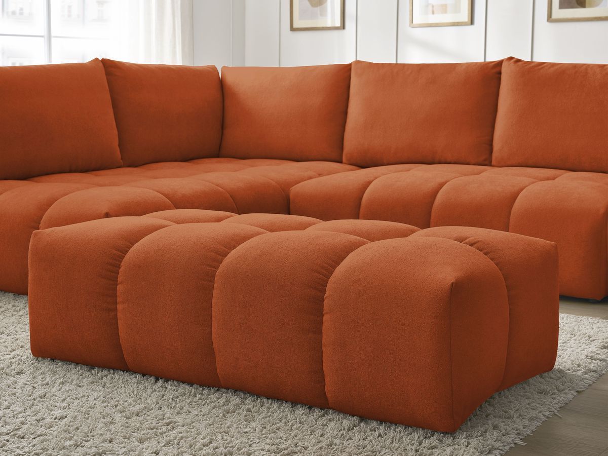 Canapé d'angle L convertible coffre EVEREST tissu texturé avec pouf