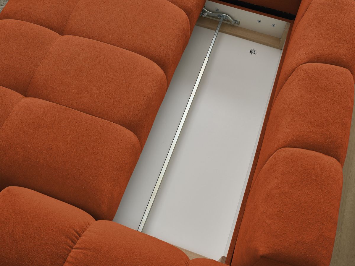 Canapé d'angle L convertible coffre EVEREST tissu texturé avec pouf