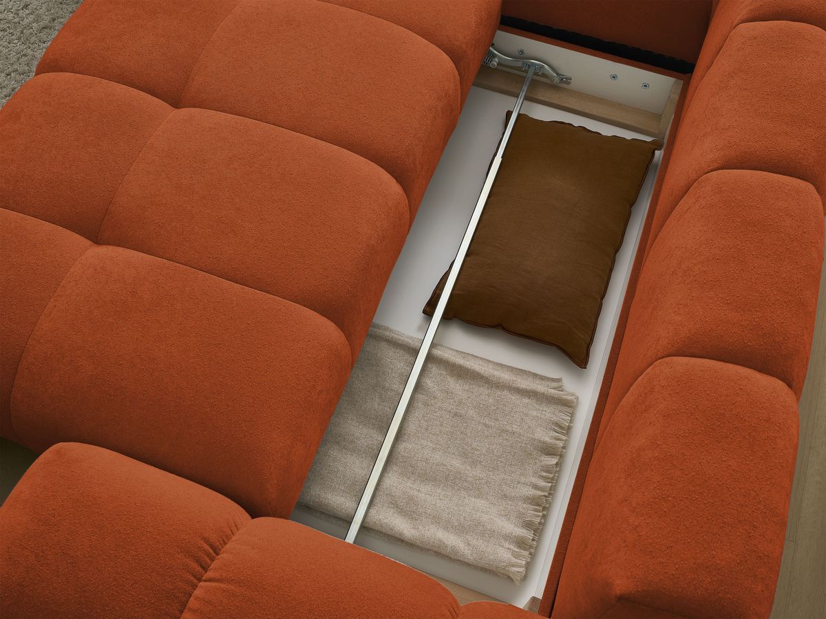 Canapé d'angle L convertible coffre EVEREST tissu texturé avec pouf