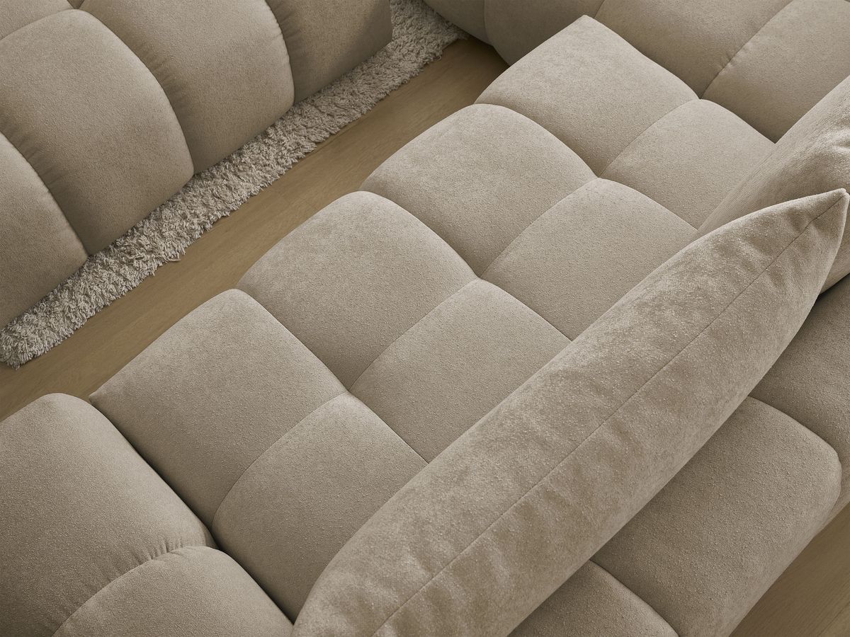 Canapé d'angle L convertible coffre EVEREST tissu texturé avec pouf