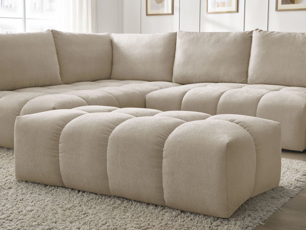 Canapé d'angle L convertible coffre EVEREST tissu texturé avec pouf