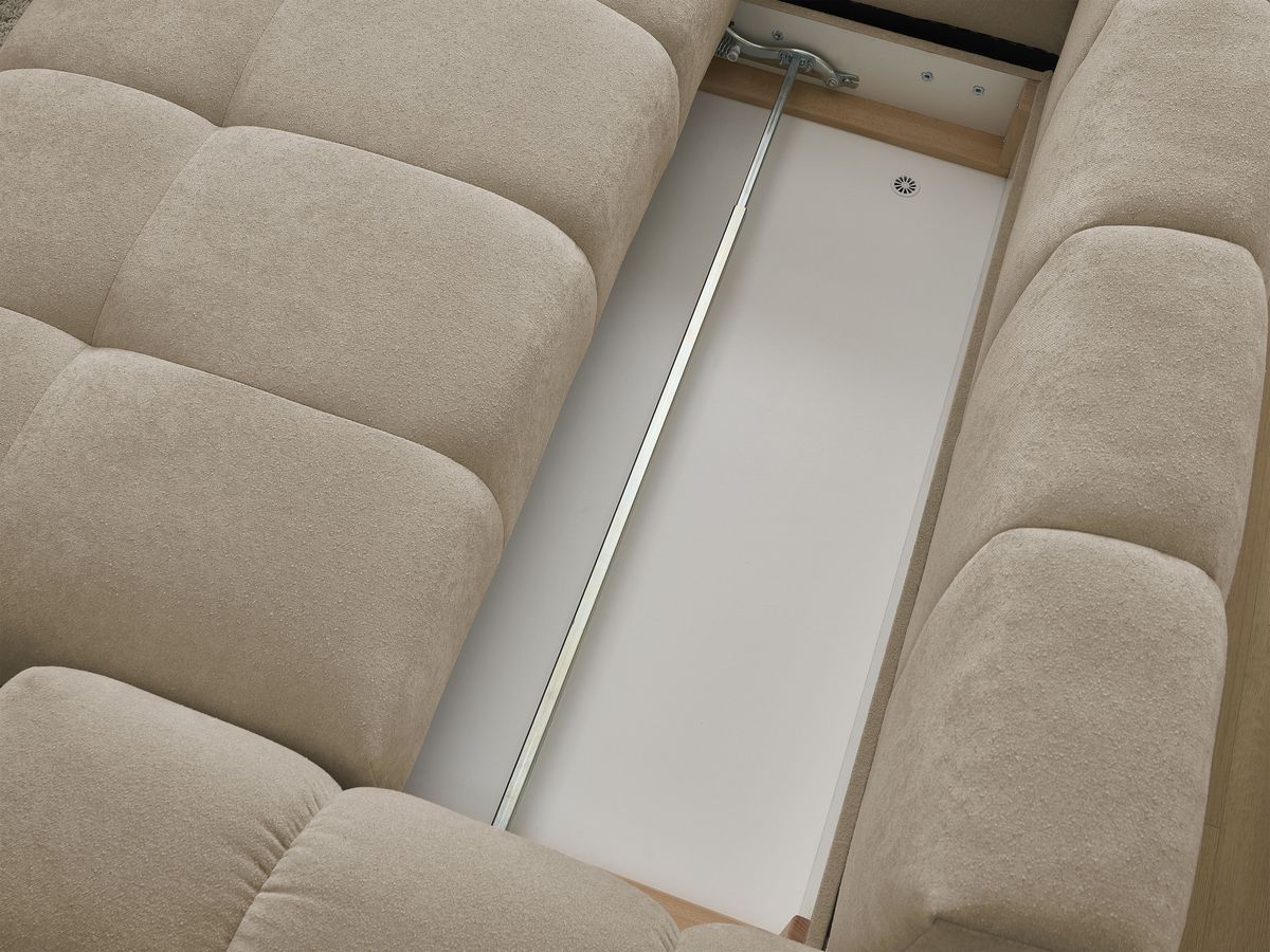 Canapé d'angle L convertible coffre EVEREST tissu texturé avec pouf