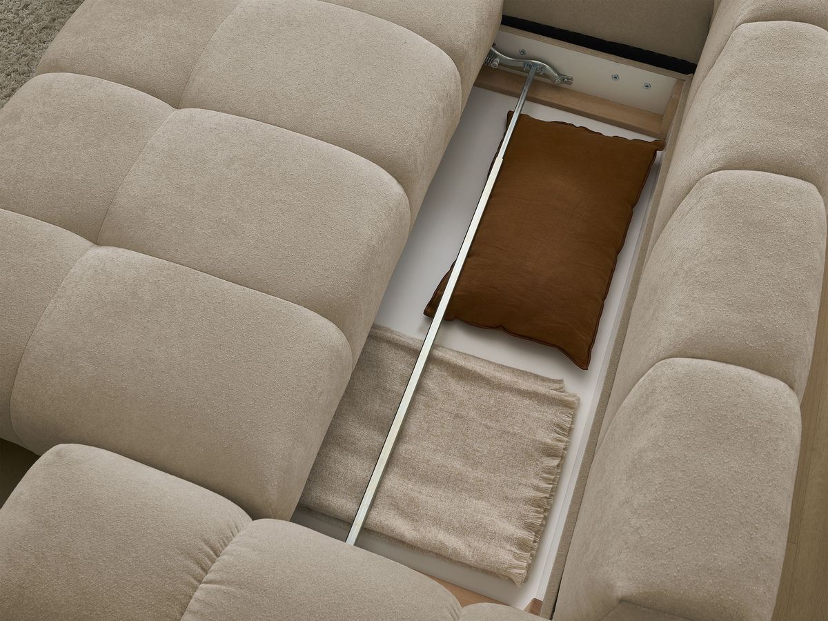 Canapé d'angle L convertible coffre EVEREST tissu texturé avec pouf