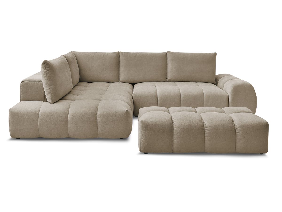 Canapé d'angle L convertible coffre EVEREST tissu texturé avec pouf