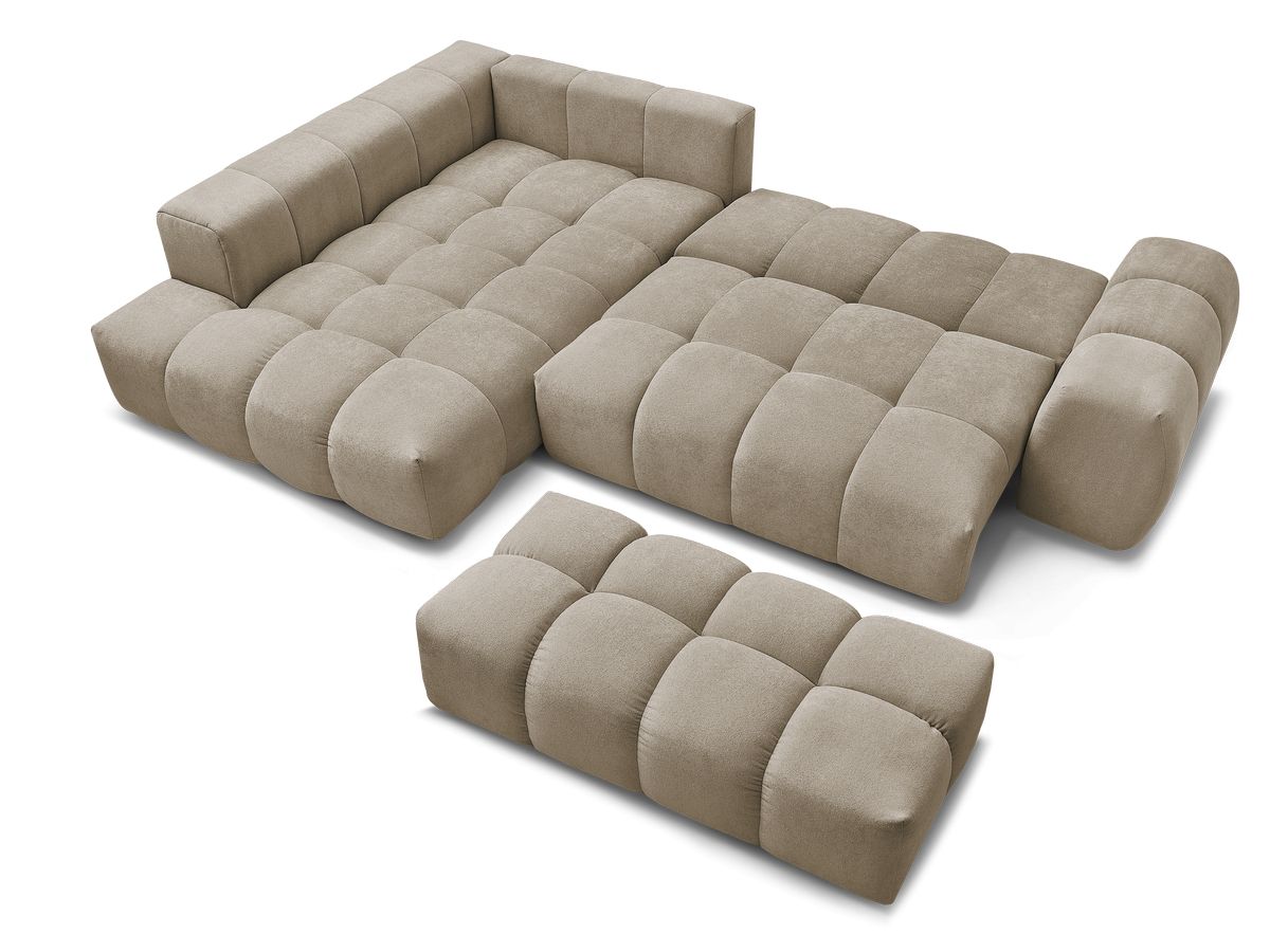 Canapé d'angle L convertible coffre EVEREST tissu texturé avec pouf