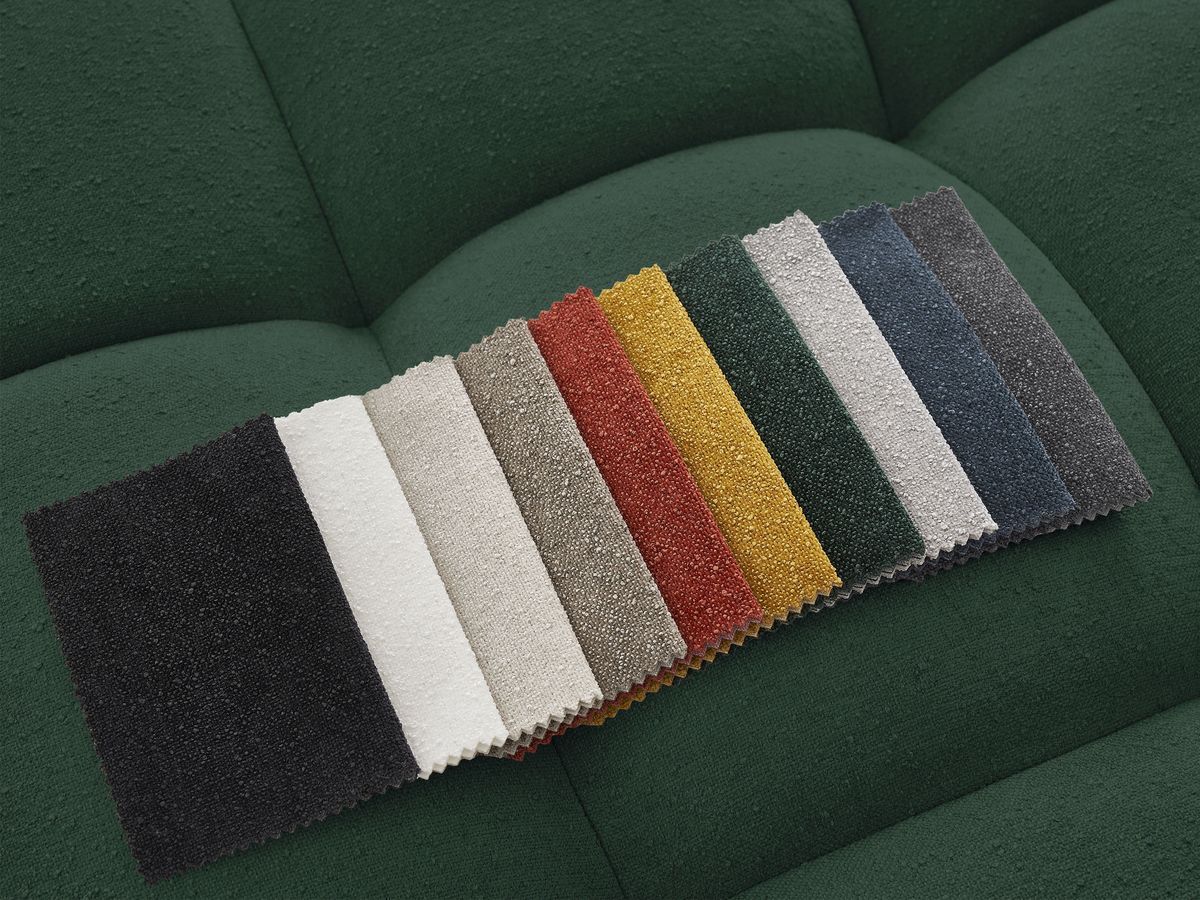Canapé d'angle L convertible coffre EVEREST tissu texturé avec pouf