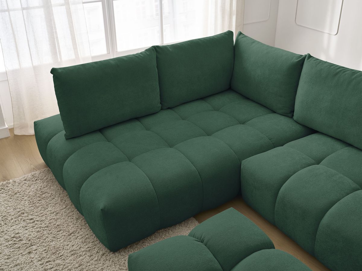 Canapé d'angle L convertible coffre EVEREST tissu texturé avec pouf