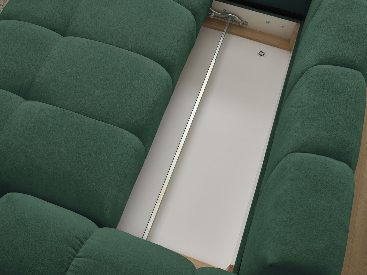 Canapé d'angle L convertible coffre EVEREST tissu texturé avec pouf