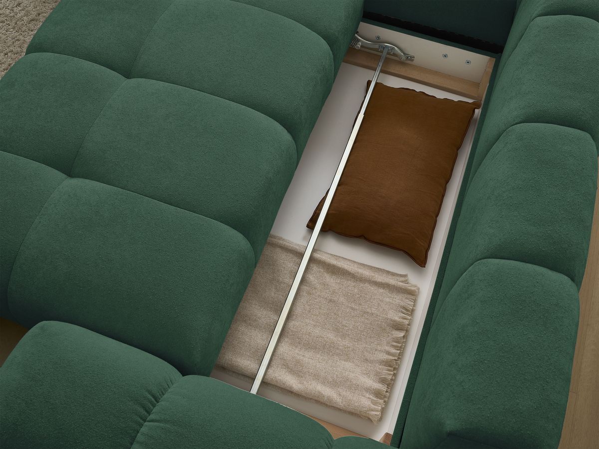 Canapé d'angle L convertible coffre EVEREST tissu texturé avec pouf