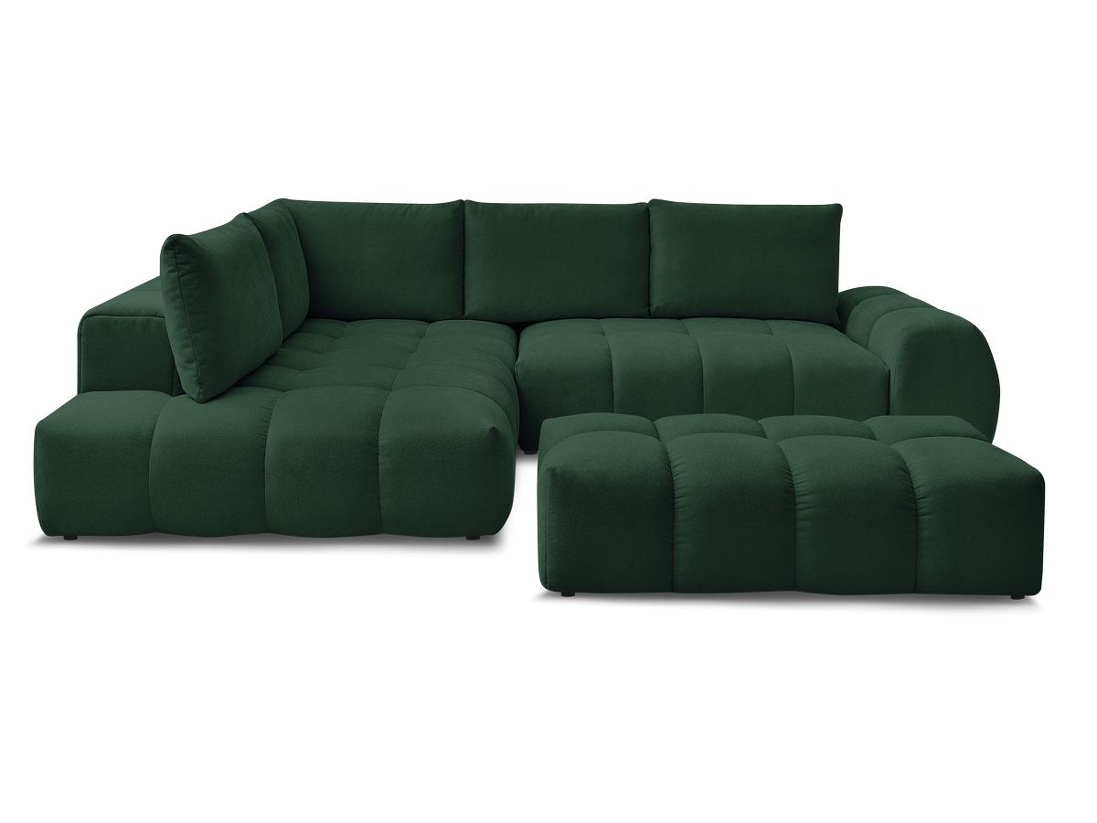Canapé d'angle L convertible coffre EVEREST tissu texturé avec pouf